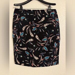 Ann Taylor Factory Black and Blue Floral Pencil Skirt